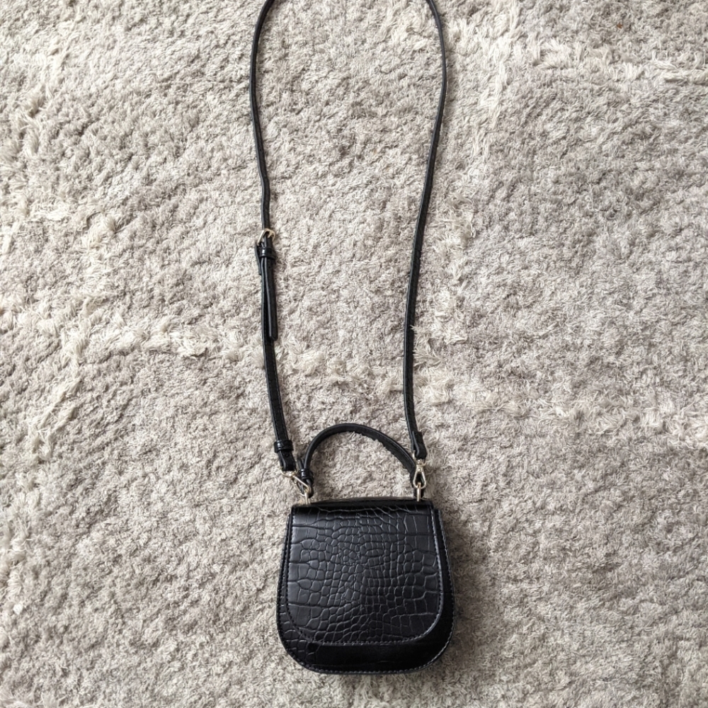 Black mini moc croc crossbody bag
